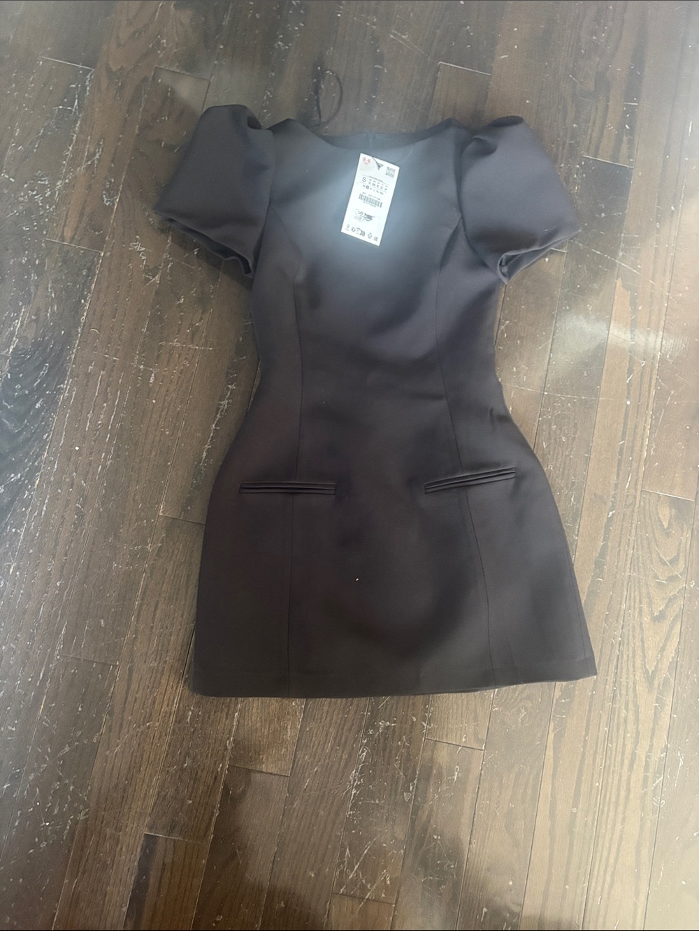 Zara Black Mini Dress with Structured Puff Sleeves
